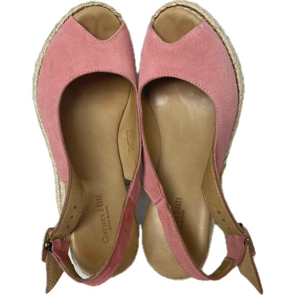GARNET HILL Nubuck Leather Wedge Slingback Espadrille Size 8 Pink Made In Italy - Picture 6 of 13